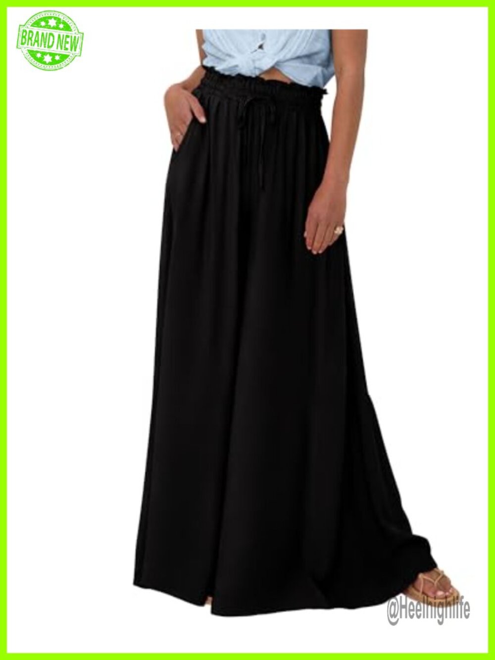 Wide Leg Flowy Palazzo Pants High Waisted Drawstring Lounge Trousers
